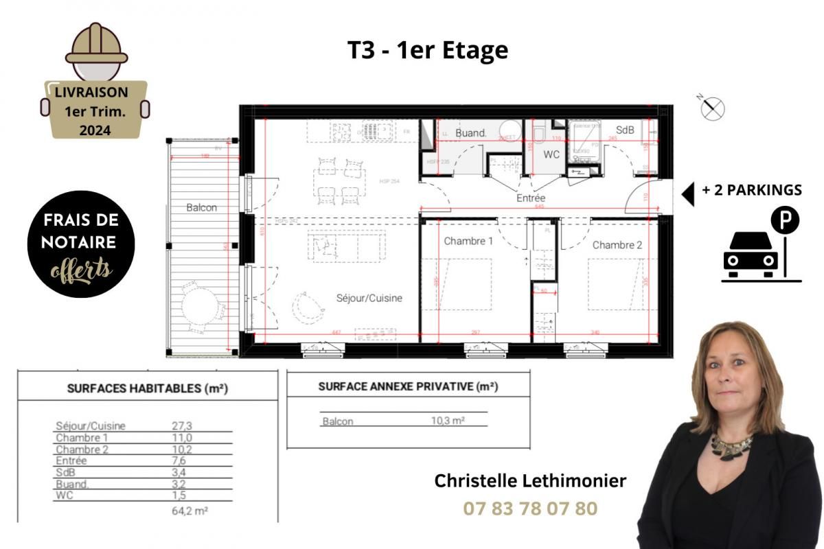LE RHEU Appartement Le Rheu - 3 pièces - 64.20 m2 avec balcon 2