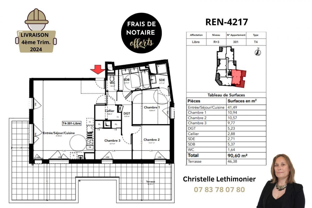RENNES Appartement Rennes 4 pièce(s) 90.60 m2 - Quartier Sainte Thérèse 3