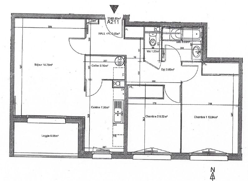 Appartement  3 pièce(s) 65.83 m2