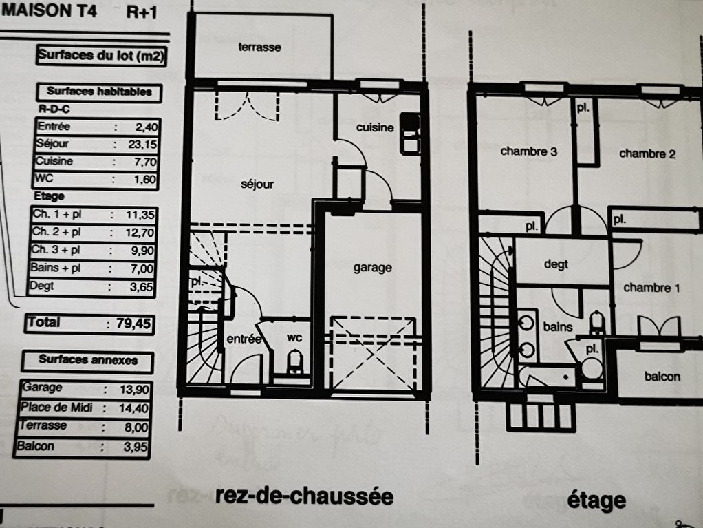 Maison T4  R+1 avec jardin et garage