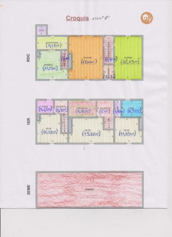 L'AIGLE 61300 proche Maison de village 6 pièce(s) 116 m2, 3 chambres, terrain 1.356 m²