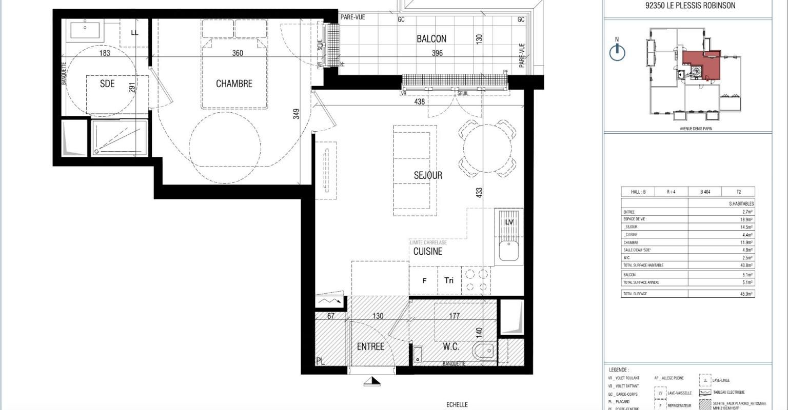 LE PLESSIS-ROBINSON Appartement Paris 2 pièce(s) 40.80 m2 2