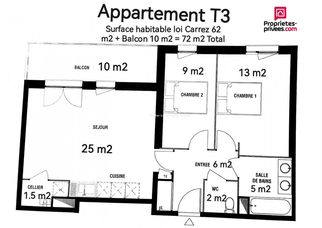 MARQUETTE-LEZ-LILLE APPARTEMENT MARQUETTE LEZ LILLE 3 pièce(s) Balcon 2 Parking 62 m2 2