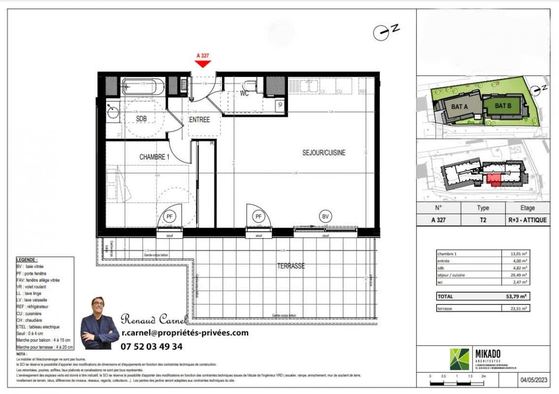 SAINT-MARTIN-D'HERES St martin dh'ères appartement T2  attique de 53,79 m2  grande terrasse de 23,51 m2 à 259 000 1