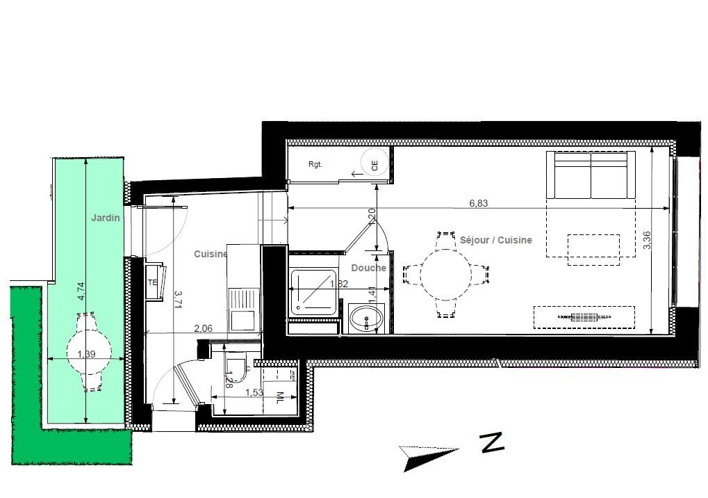 LYON-3E-ARRONDISSEMENT Appartement Lyon 1 pièce(s) 29.66 m2 2