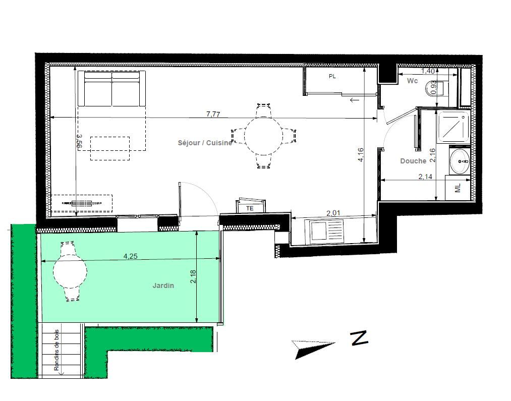 LYON-3E-ARRONDISSEMENT Appartement Lyon 1 pièce(s) 34.36 m2 2