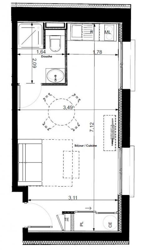 LYON-3E-ARRONDISSEMENT Appartement Lyon 1 pièce(s) 23.72 m² avec terrasse 2