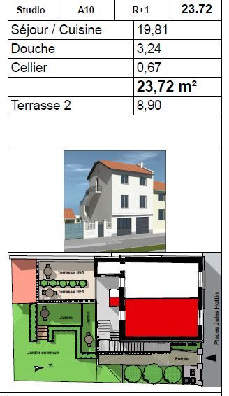 LYON-3E-ARRONDISSEMENT Appartement Lyon 1 pièce(s) 23.72 m² avec terrasse 4