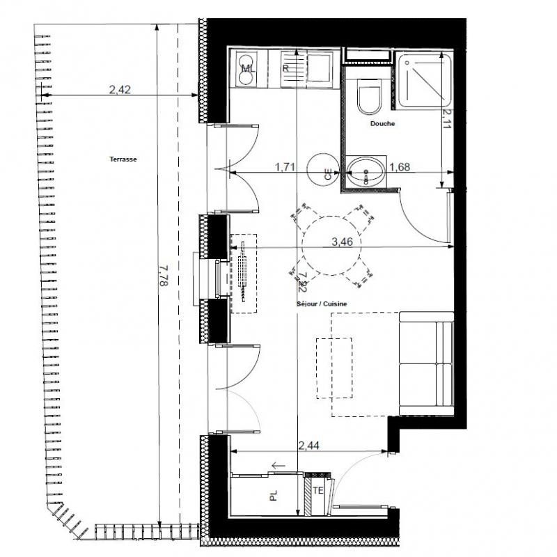 LYON-3E-ARRONDISSEMENT Appartement Lyon 1 pièce(s) 22.59 m² avec terrasse 2