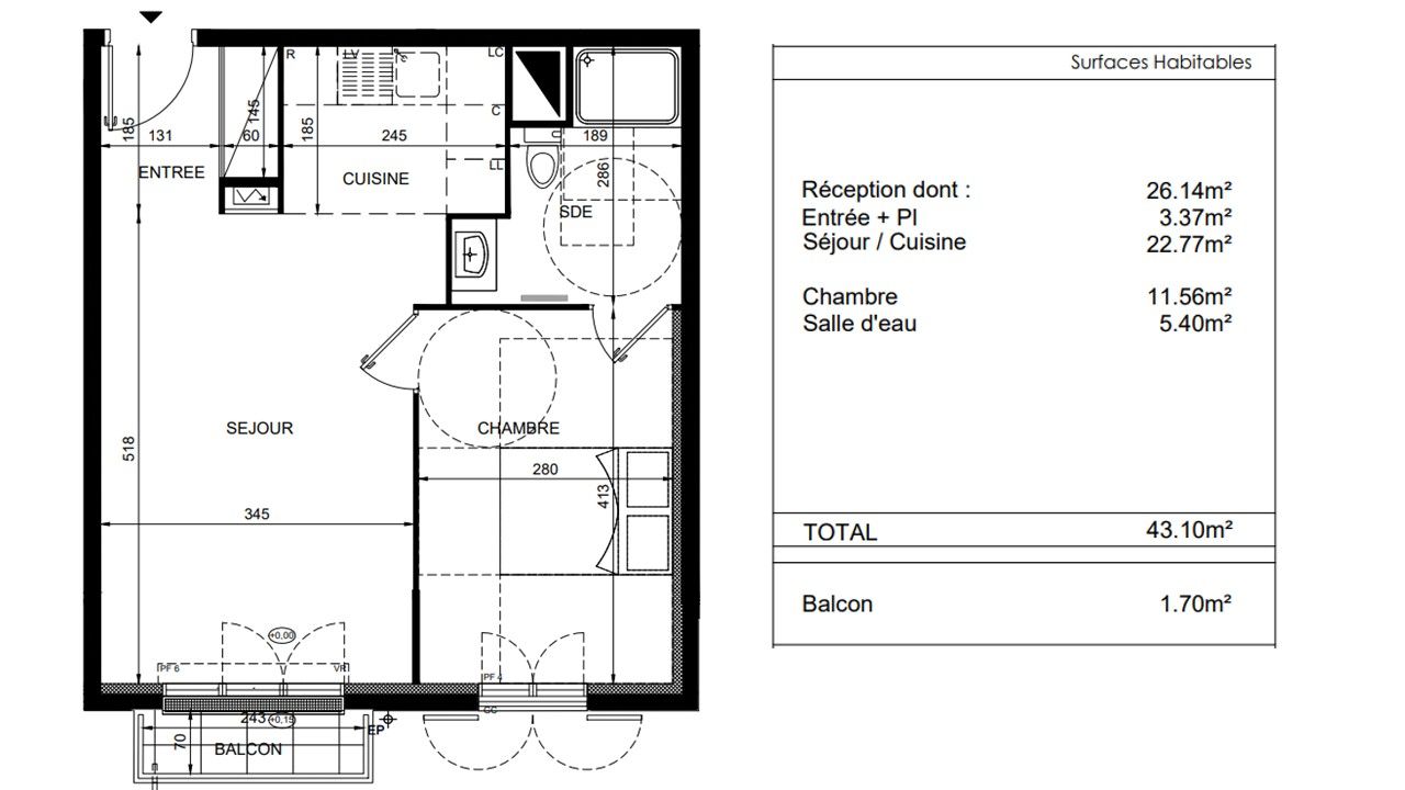 CHELLES Appartement T2 de 43 m2 avec balcon et parking 2