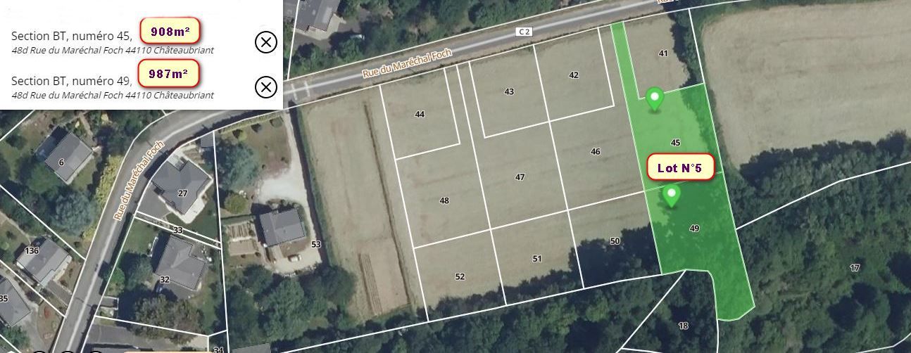 CHATEAUBRIANT 3 lots de Terrain à Bâtir Chateaubriant - LOT 5 - 1895 m2, dont 908m² en zone constructible 2