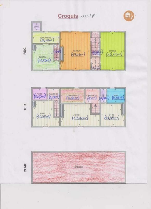 L'AIGLE Maison de village 108 m2, 3 chambres, terrain 1.356 m² dépendances 4