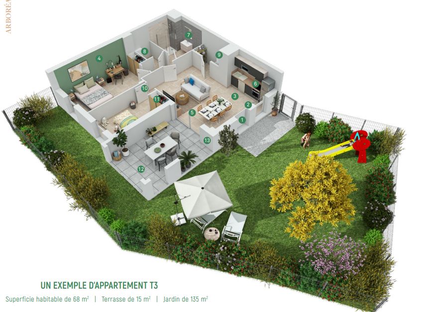 SAUVIAN Appartement rez-de-jardin, avec terrasse et jardin de 54,50 m², exposition Sud 4