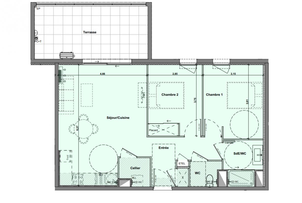 BEZIERS Appartement T3 avec terrasse, et parking 3