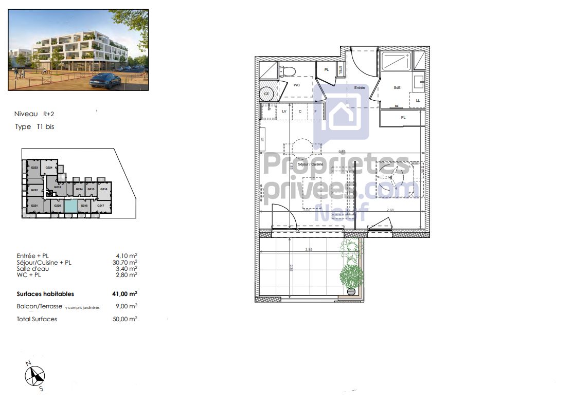 BEZIERS Un habitat tourné vers la nature, T1 Bis de 41 m², avec terrasse exposée Sud 2