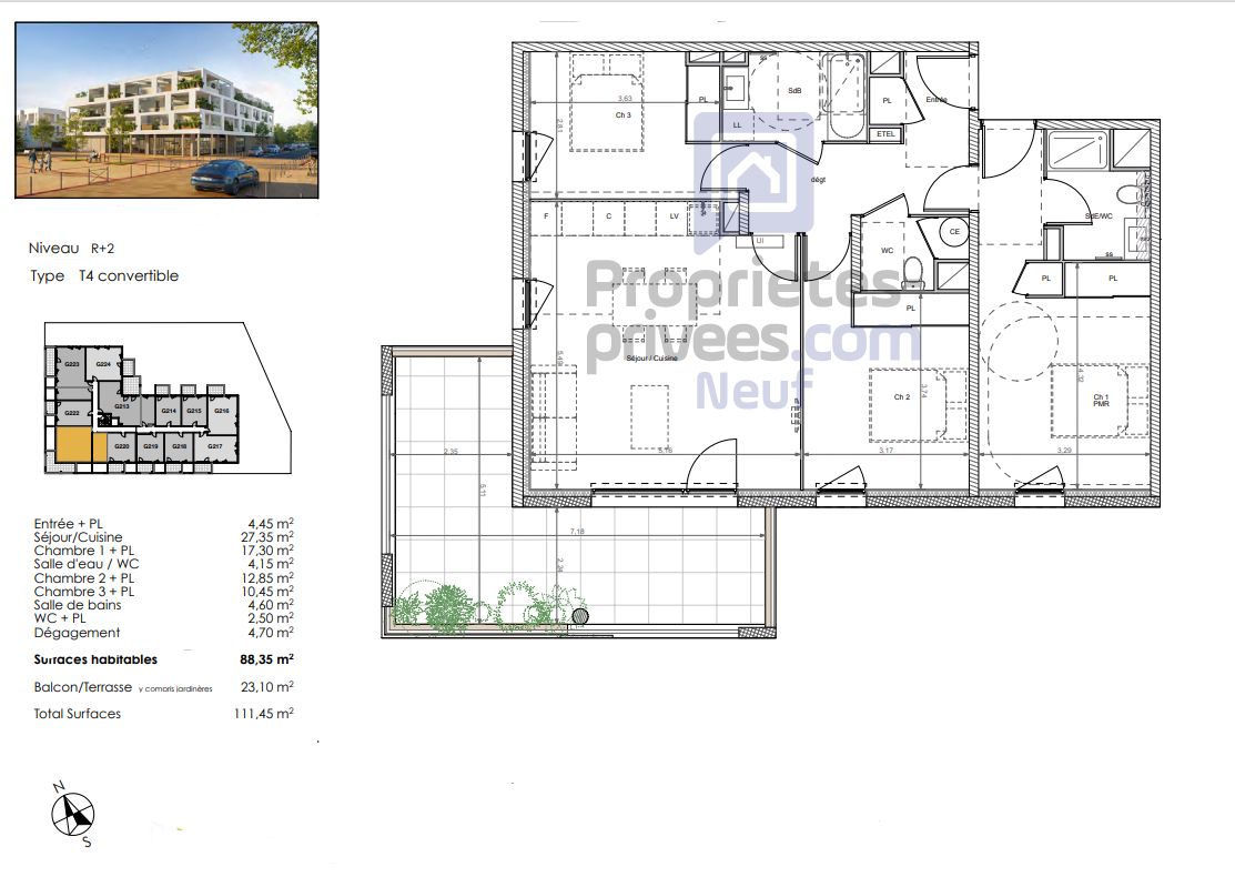 BEZIERS Un habitat tourné vers la nature, T4  de 88 m², avec terrasse exposée Ouest 2