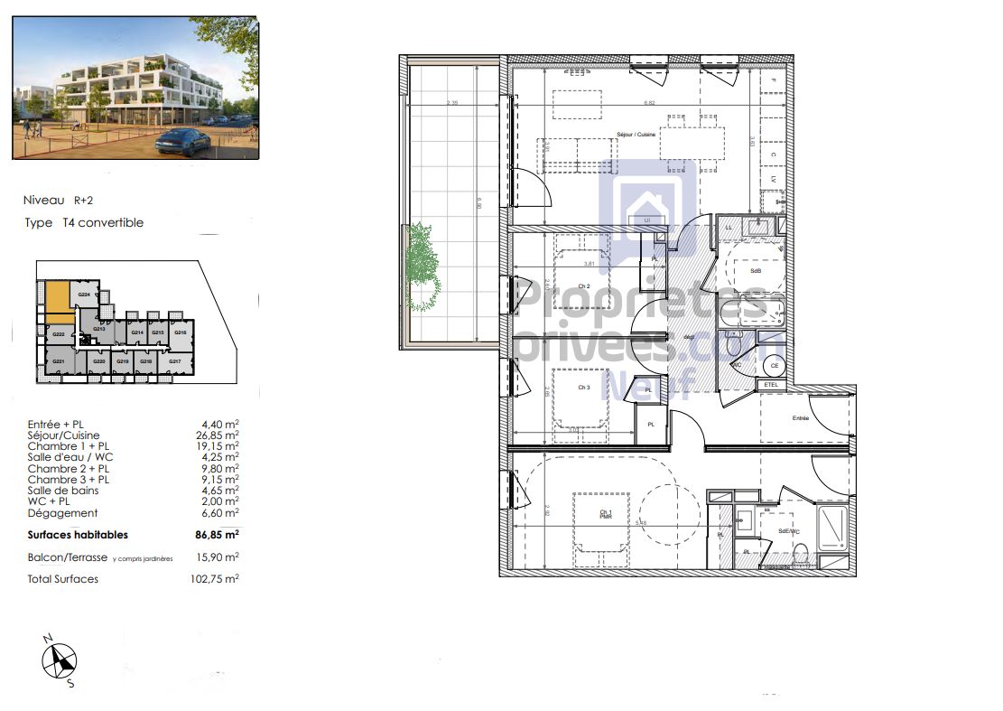 BEZIERS Un habitat tourné vers la nature, T4 de 87 m², avec terrasse exposée Sud 2