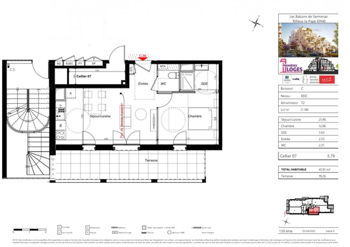 RILLIEUX-LA-PAPE Appartement Rillieux La Pape 2 pièce(s) 42.44 m2 + Terrasse + Cellier + Parking 2