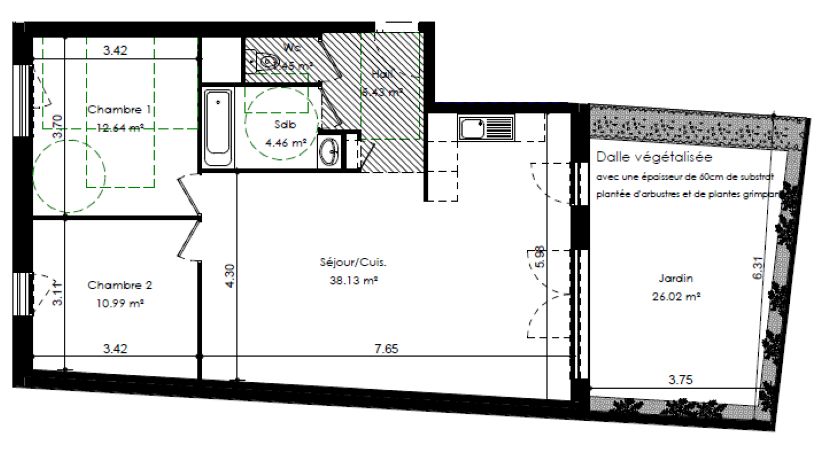 VENISSIEUX APPARTEMENT T3 en RDJ, 73 m² 2