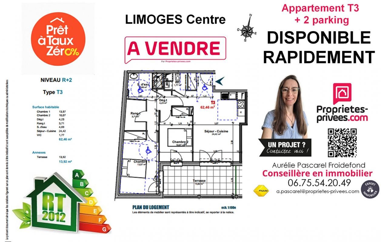 LIMOGES 261 500 Euros / LIMOGES CENTRE / APPARTEMENT T3 de 62m² avec TERRASSE et PARKING - Un cadre de vie idéal ! 4