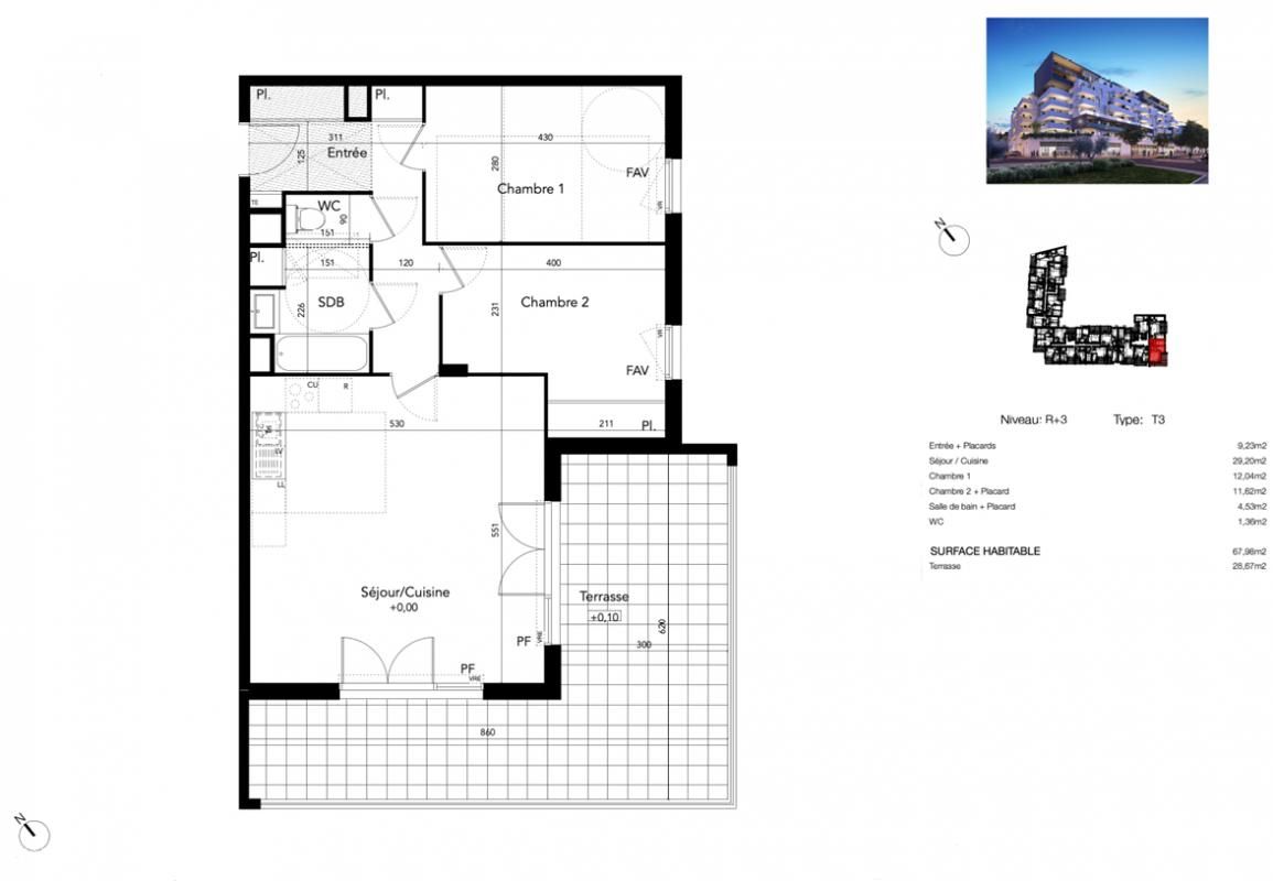 BEZIERS T3 récent de 68 m² avec grande terrasse d'angle exposée sud 2