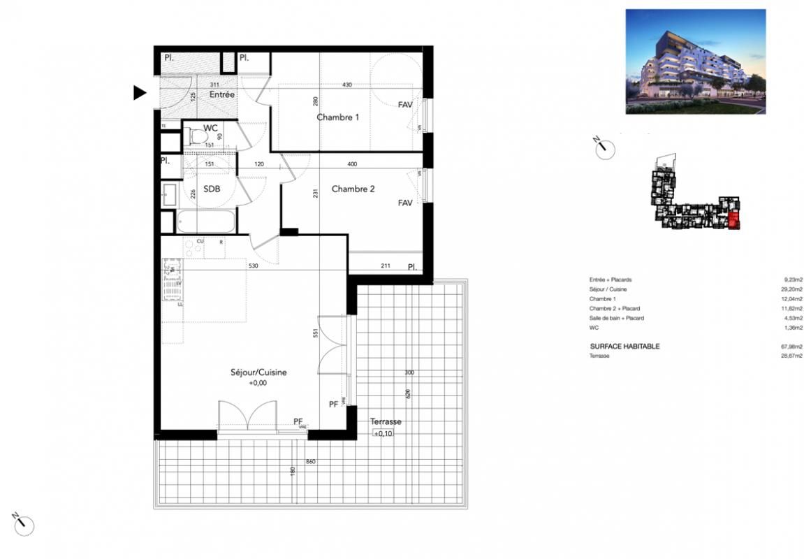 BEZIERS T3 récent 68 m² avec terrasse exposée Sud 2