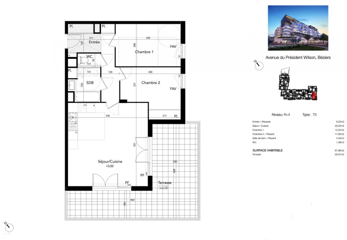BEZIERS Appartement moderne de 68 m² avec grande terrasse d'angle exposée sud 2