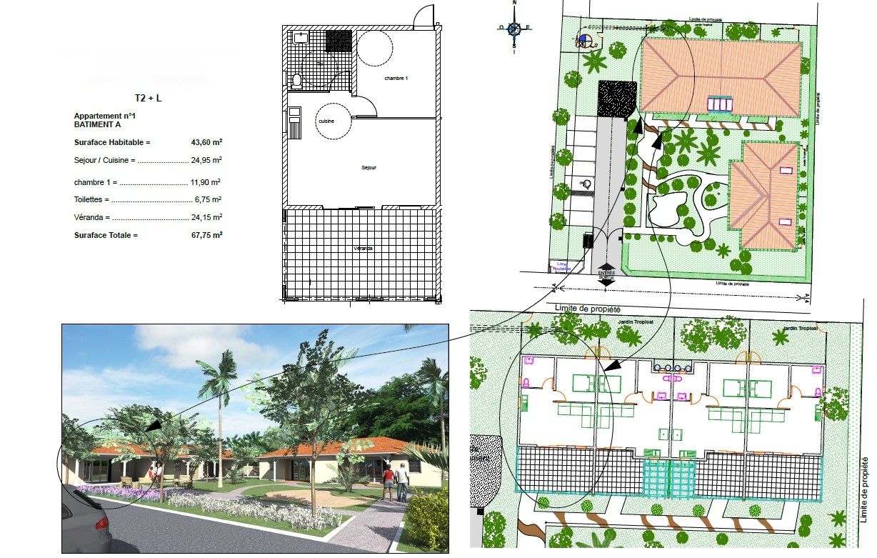 LE FRANCOIS APPT F2 mitoyen de 44m2 avec jardin pribatif de 79m2  au François 2