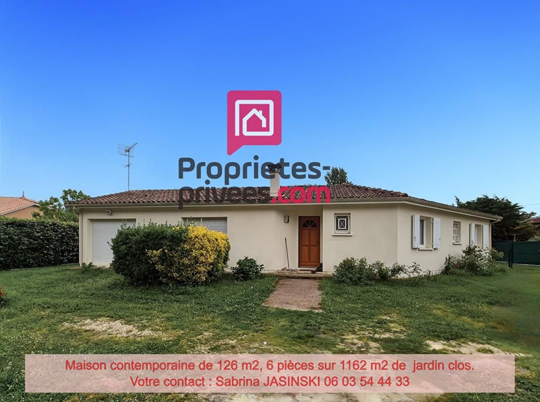 Maison individuelle de 126 m2, de plain pied, 1162 m2 de jardin clos