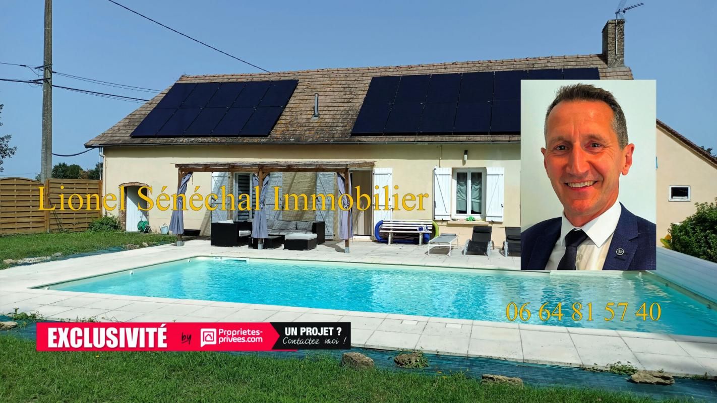 Longère de plain - pied rénovée 7 pièces de 114 m2 avec sa piscine et son superbe terrain extérieur à 10 mn de Le Mans secteur Sud Sarthe