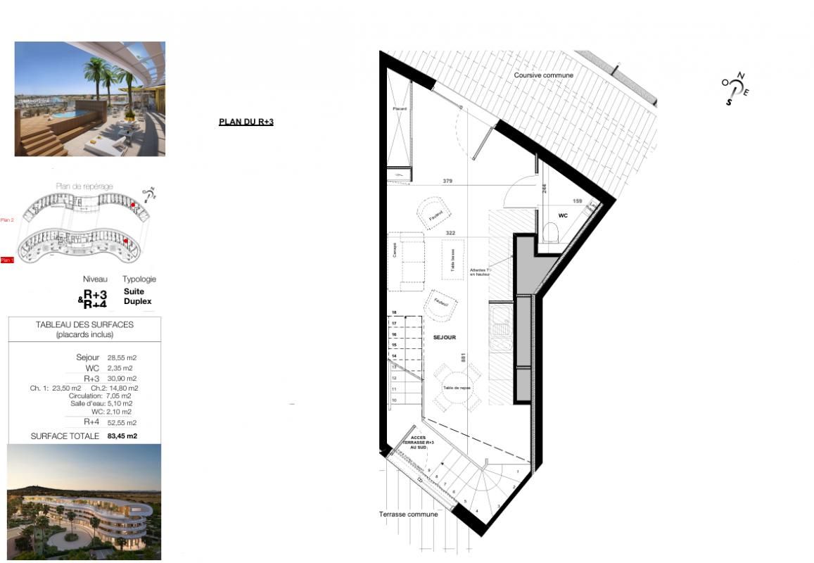 LE CAP D'AGDE Village Naturiste du Cap d'Agde, Suite Duplex T3 83 m² , dernier étage 3