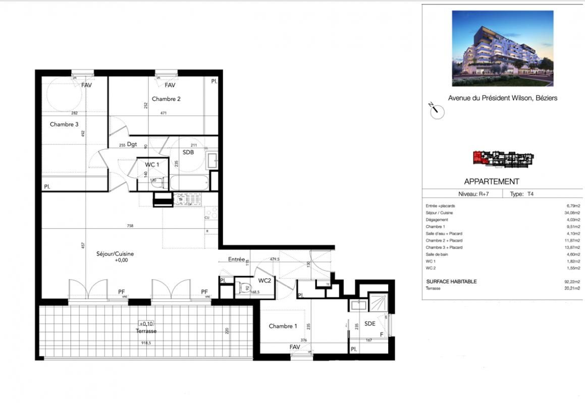 BEZIERS T4 de 92 m² avec terrasse au dernier étage ? Président Wilson, Béziers 2
