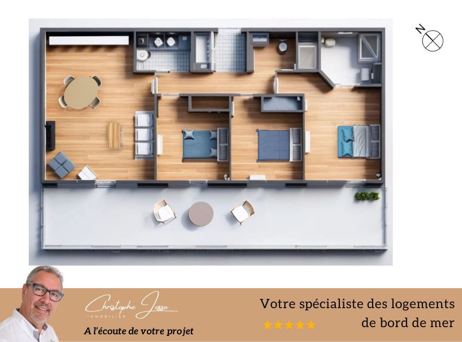 PORT-LA-NOUVELLE T4 avec terrasse de 32m2 et garage 1