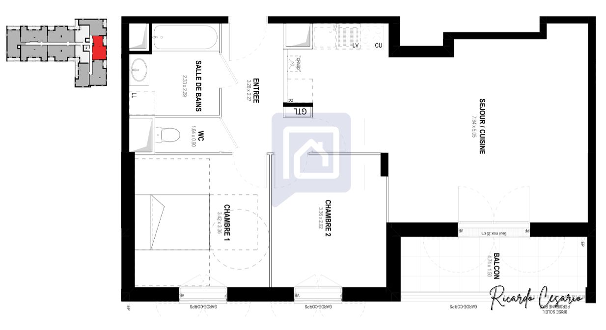 AURAY Auray Élégant Appartement 3 pièces de 63.79 m2 avec balcon et vue dégagée sur jardin paysager 2