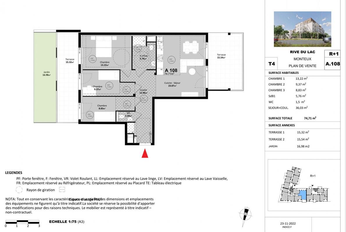 MONTEUX BAISSE DE PRIX. T3- 74,71 m² Idéalement situé: 265 000 avec 2 terrasses et jardin , double garage. Très Grand confort MONTEUX (84170) 3