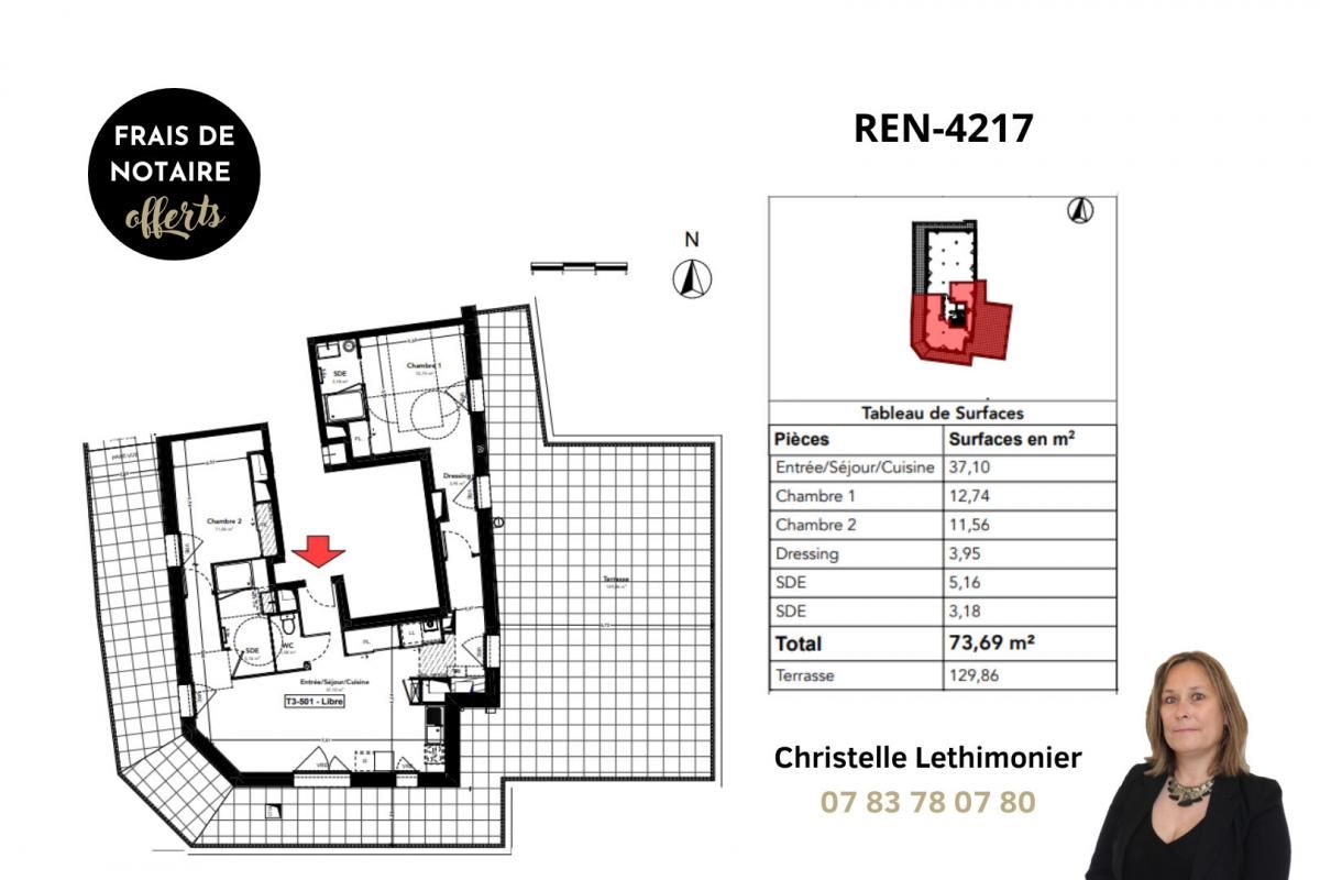 RENNES Appartement ATYPIQUE - Rennes 3 pièces - 73,69m² + Terrasse de 129 m² - Quartier Sainte Thérèse 3