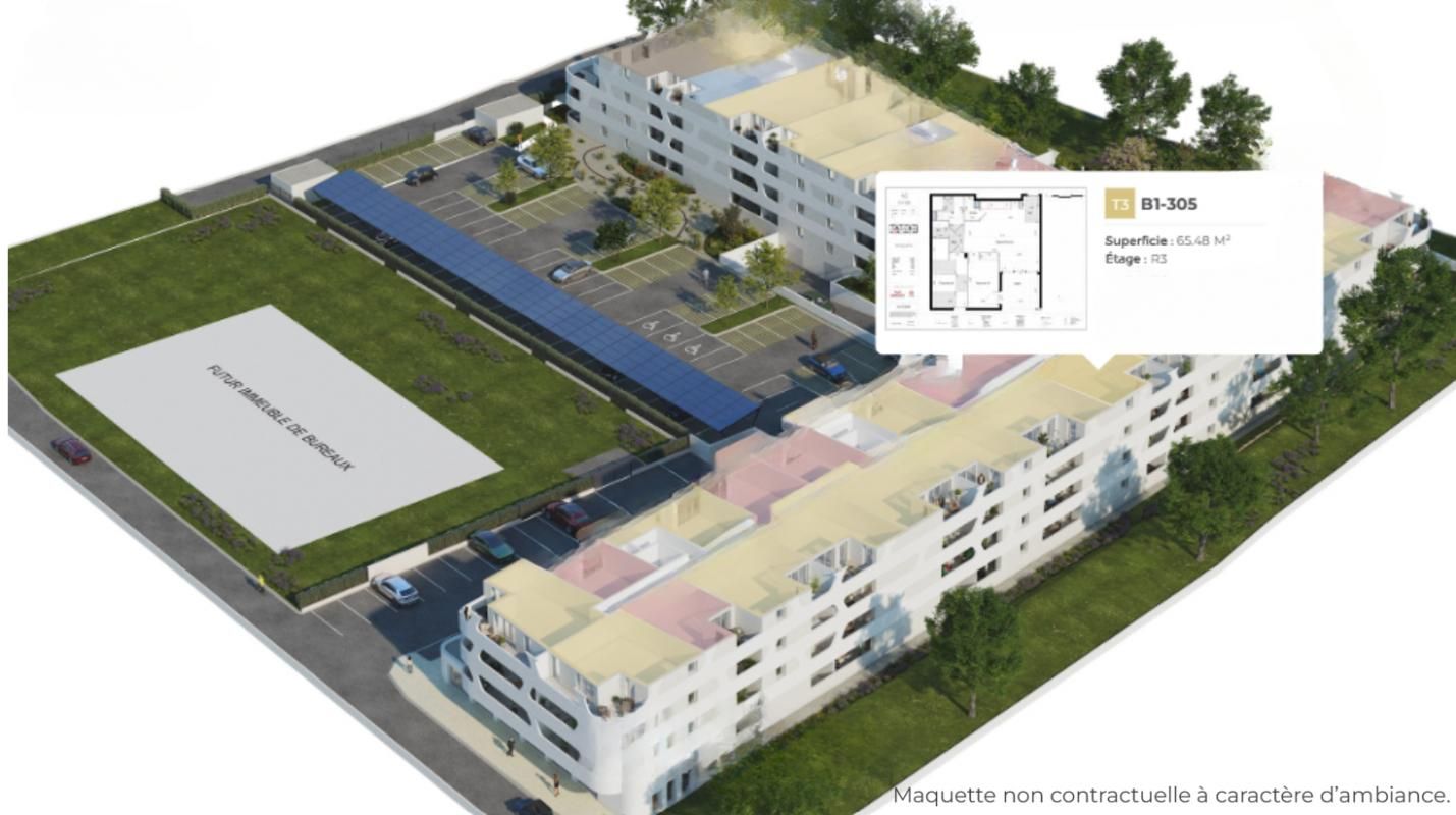 BEZIERS Élégant T3 de 65,50 m² avec loggia. Prestations de qualité dans un environnement résidentiel prisé et paisible à Béziers 3