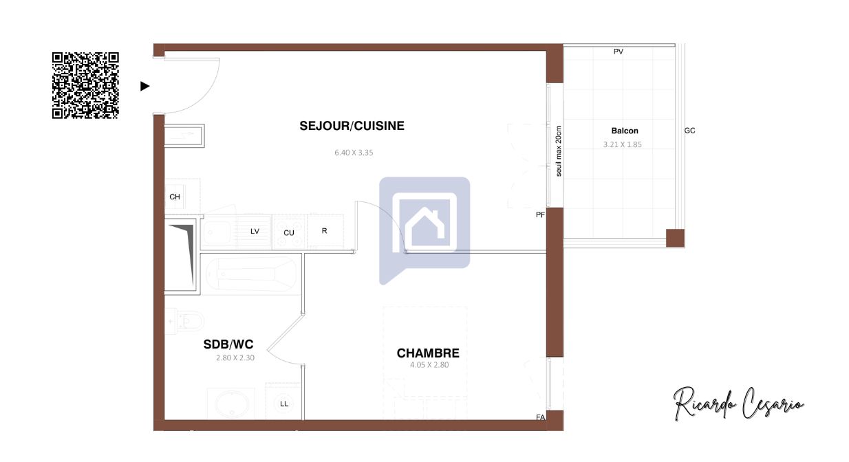 PONTIVY Pontivy  Appartement T2 de 38 m² avec balcon de 14 m² 2