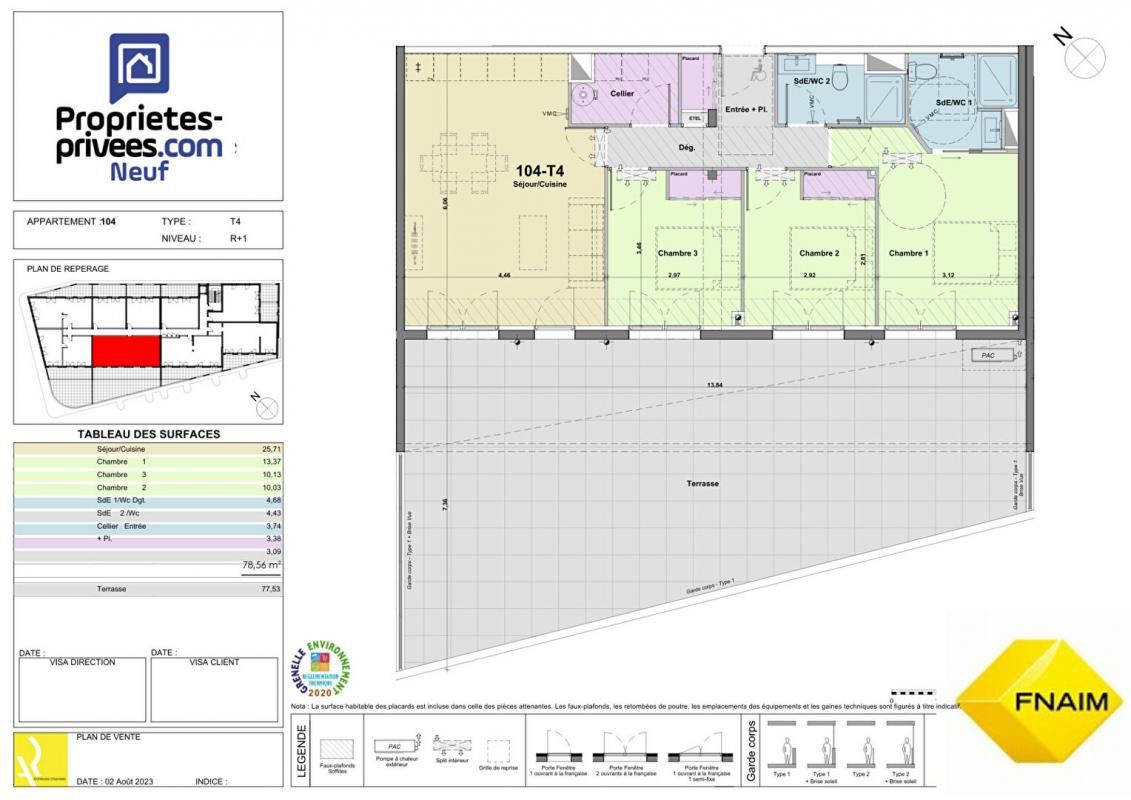 PORT-LA-NOUVELLE TERRASSE DE 77 m2 pour ce 4 pièce(s de 78.56 m2 2