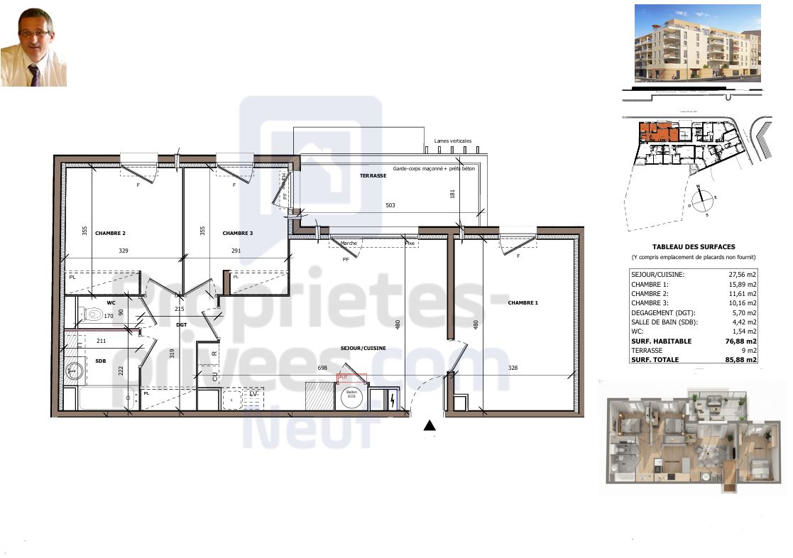 BEZIERS T4 lumineux de 77 m² avec terrasse et parking, Béziers (Centre ville) 2