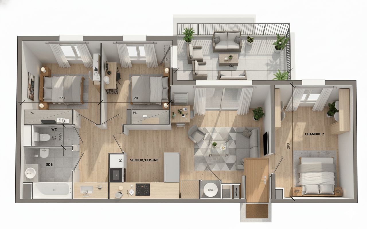 BEZIERS T4 lumineux de 77 m² avec terrasse et parking, Béziers (Centre ville) 3