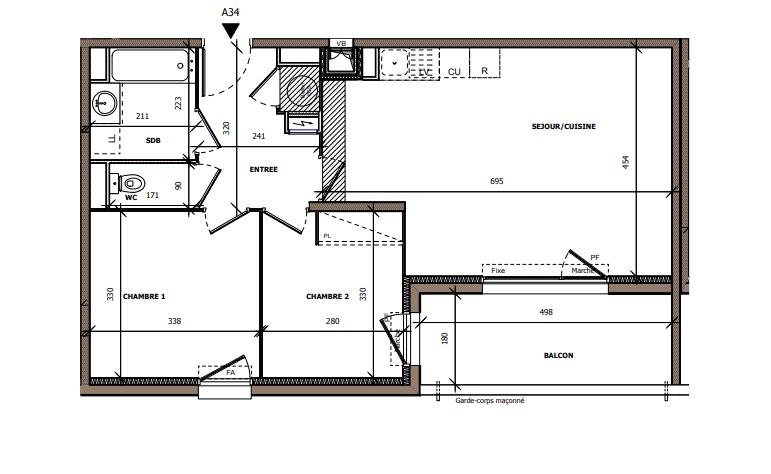 BEZIERS T3  plein Sud avec terrasse. Emplacement central et tout à pied à Béziers 2
