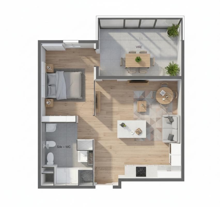 SETE T2 de 44,5 m² au premier étage, terrasse de plus de 13 m² exposée Est. Sète, proche de l'Espace Georges Brassens 2