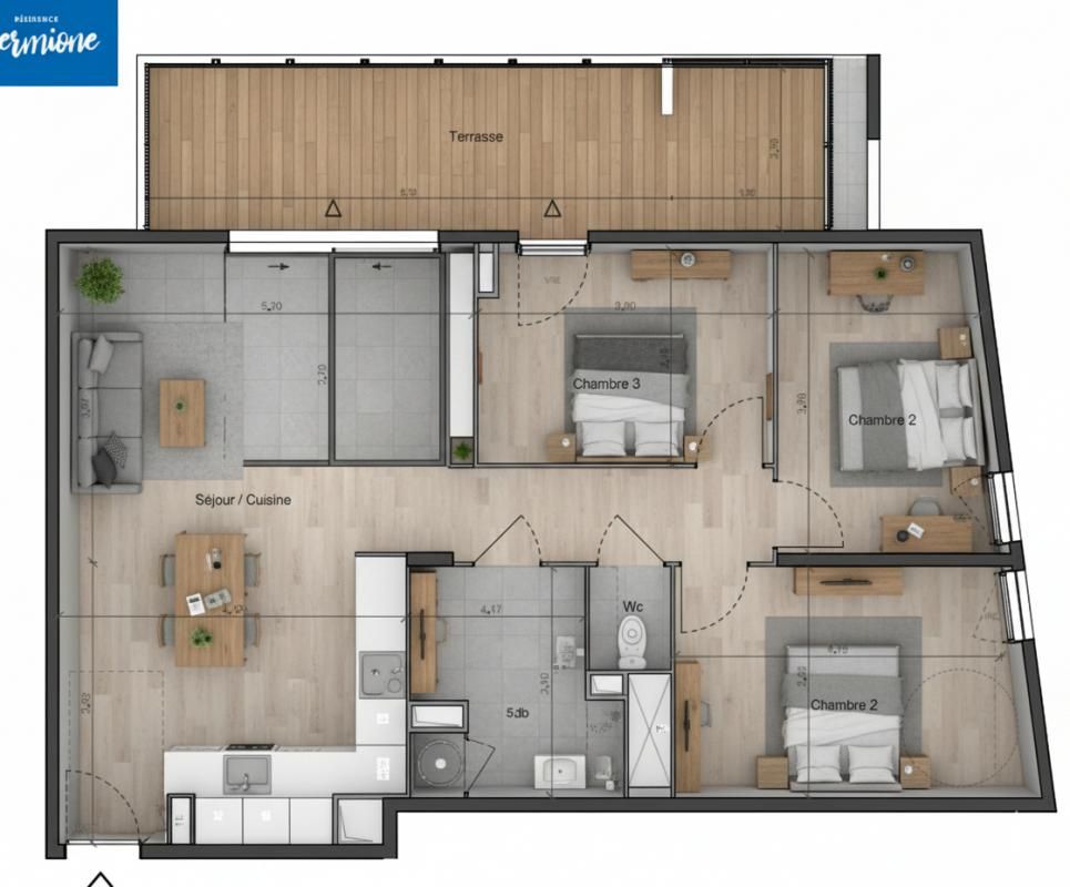 SETE Proche de l'Espace Brassens, T4 de 82 m² au deuxième étage, bénéficiant d'une terrasse de18 m²  Sud Est 3