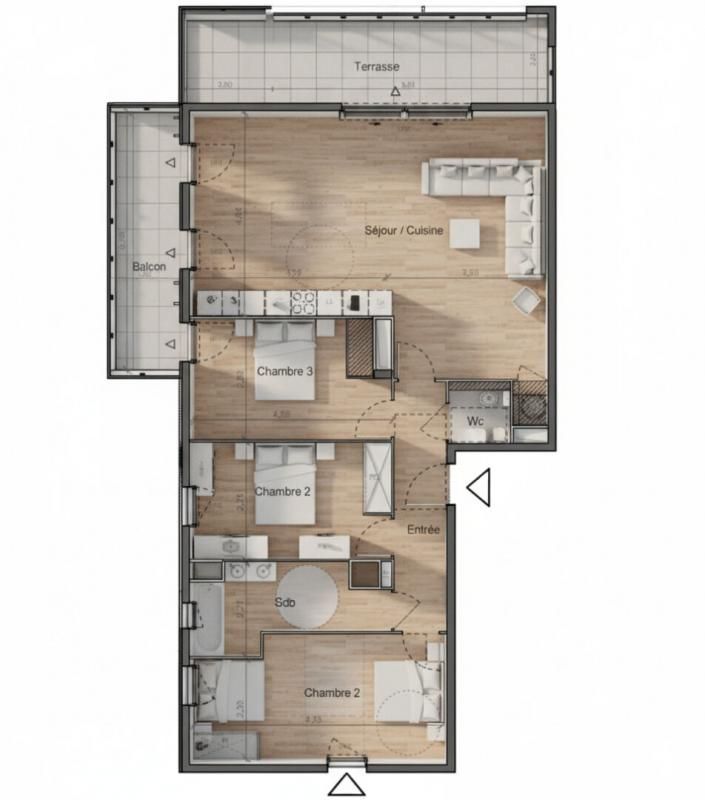 SETE Proche espace BRASSENS, T4 de 101 m² avec terrasse et balcon, 3ème étage 2