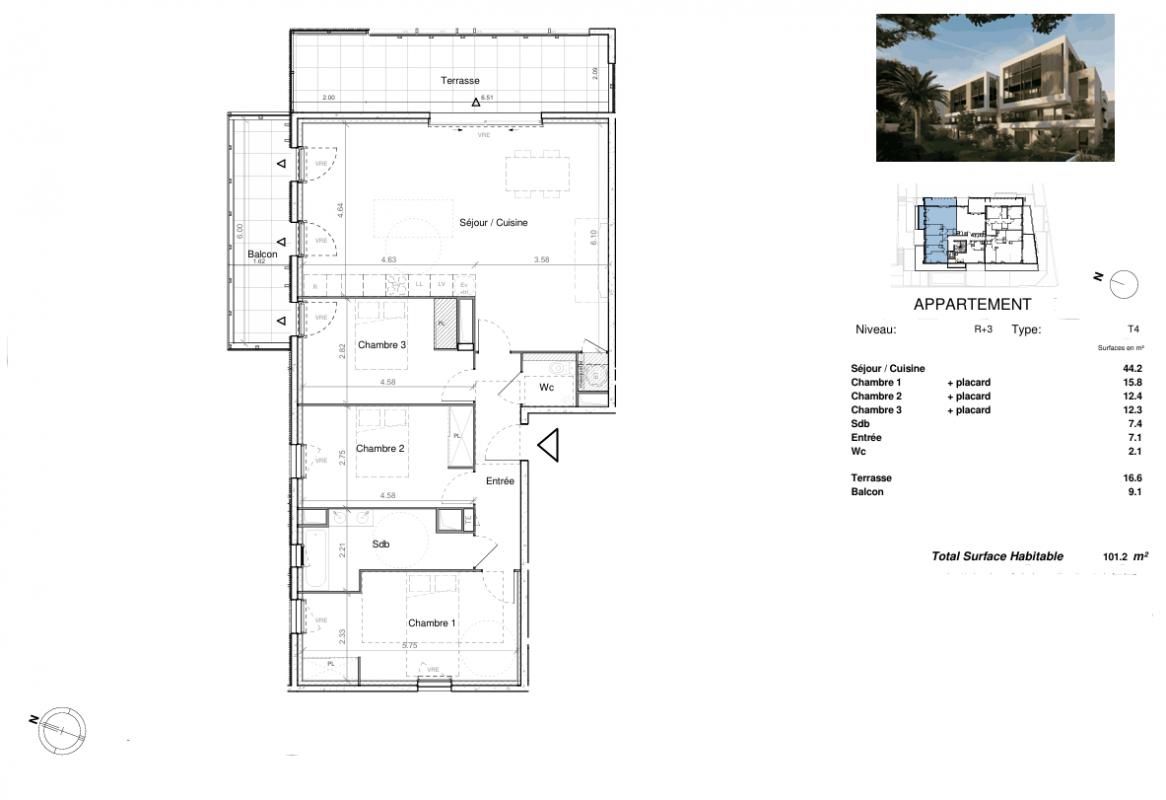SETE Proche espace BRASSENS, T4 de 101 m² avec terrasse et balcon, 3ème étage 3