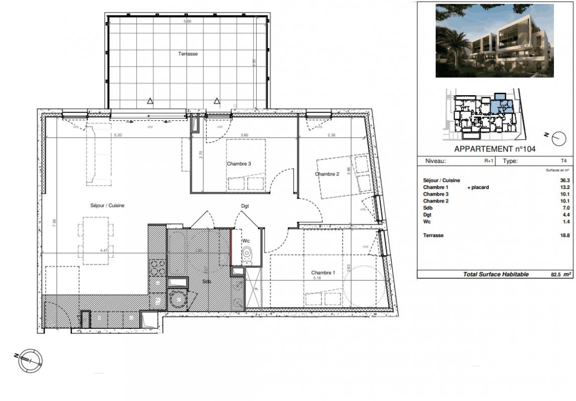SETE T4 de 82 m² avec terrasse de 19 m²  Sud-Est, proche espace BRASSENS Sète 2