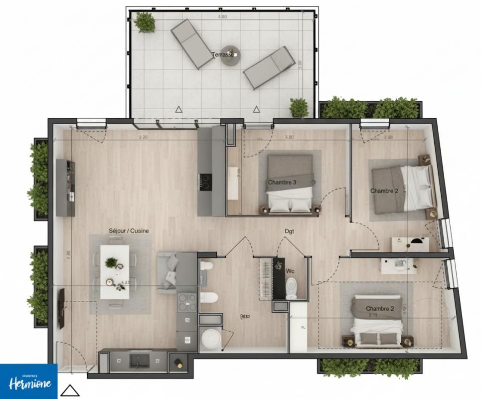 SETE T4 de 82 m² avec terrasse de 19 m²  Sud-Est, proche espace BRASSENS Sète 3