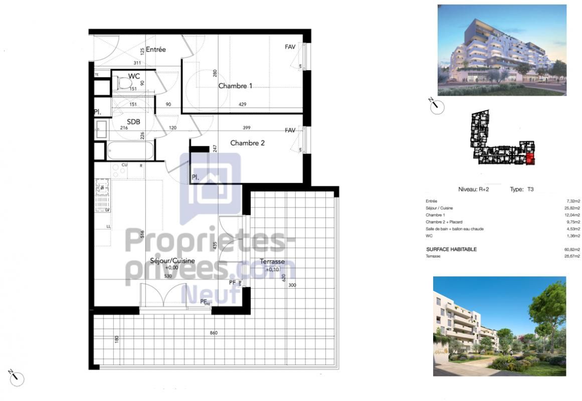 BEZIERS T3 61 m² dernier étage avec terrasse Sud, Béziers (Avenue du Président Wilson) 3