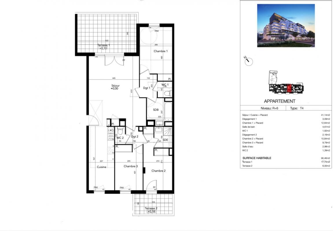 BEZIERS T4 90 m² sixième étage avec deux terrasses, Béziers (Avenue du Président Wilson) 2